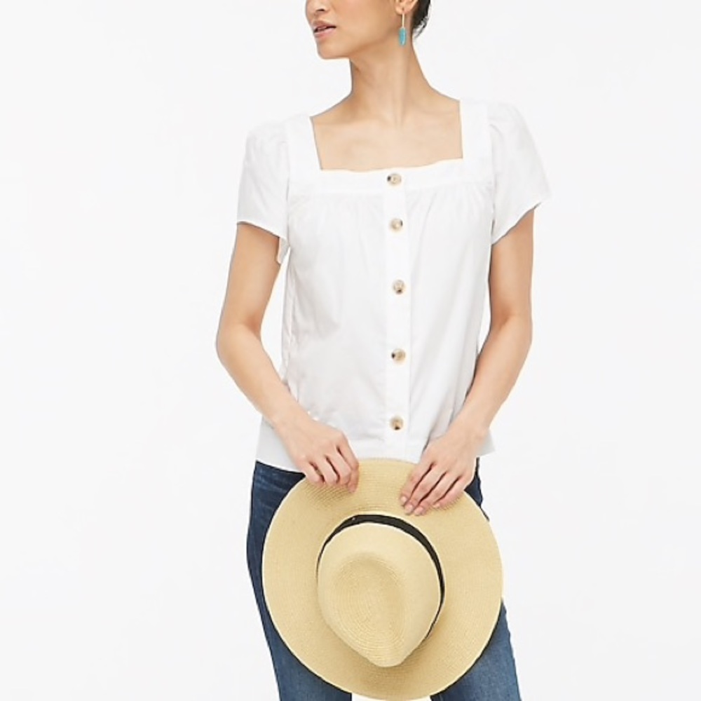 Square-Neck Button-Down Blouse